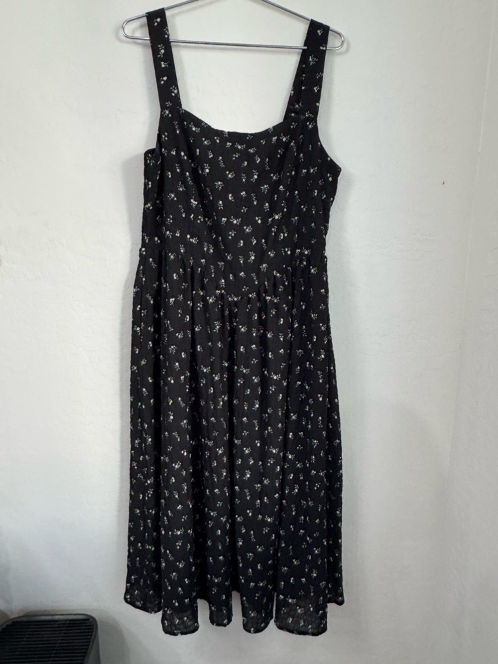 Chelsea28 Black Ditsy Floral Smocked Midi Dress XL Cottagecore festival outfit